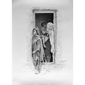 M. Rustam Khan, 21 x 29 Inch, Charcoal On Paper, Figurative Painting, AC-RUK-011